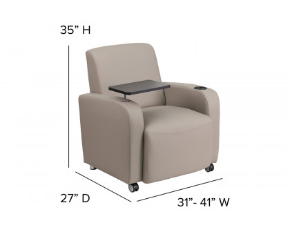 BLNK™ George LeatherSoft Guest Chair with Tablet Arm, Front Wheel Casters and Cup Holder - Gray