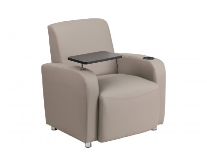 BLNK™ George LeatherSoft Guest Chair with Tablet Arm, Chrome Legs and Cup Holder - Gray