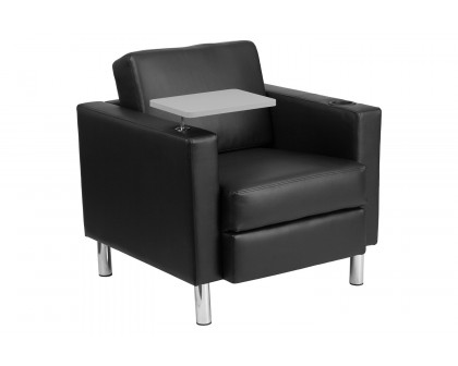 BLNK - George LeatherSoft Guest Chair with Tablet Arm, Tall Chrome Legs and Cup Holder