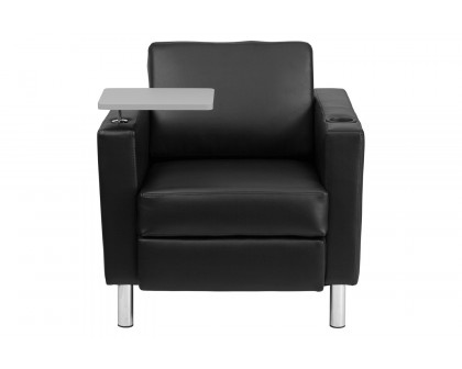 BLNK - George LeatherSoft Guest Chair with Tablet Arm, Tall Chrome Legs and Cup Holder