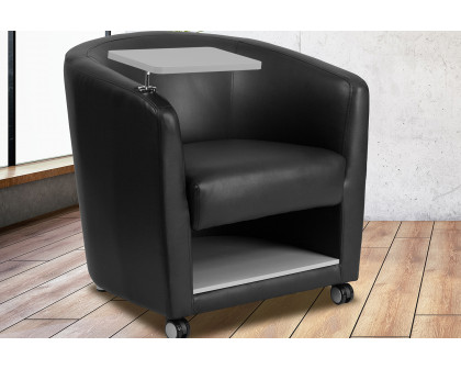 BLNK George LeatherSoft Guest Chair with Tablet Arm, Front Wheel Casters and Under Seat Storage