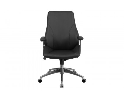 BLNK Hansel LeatherSoft Mid-Back Smooth Upholstered Executive Swivel Office Chair with Arms - Black