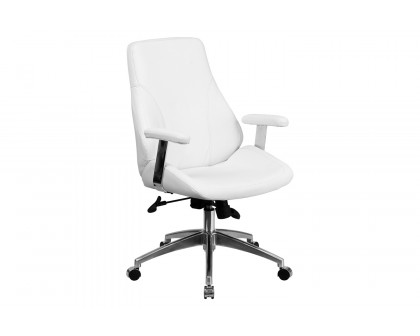 BLNK Hansel LeatherSoft Mid-Back Smooth Upholstered Executive Swivel Office Chair with Arms - White