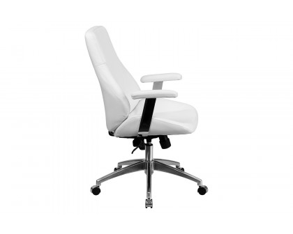 BLNK Hansel LeatherSoft Mid-Back Smooth Upholstered Executive Swivel Office Chair with Arms - White