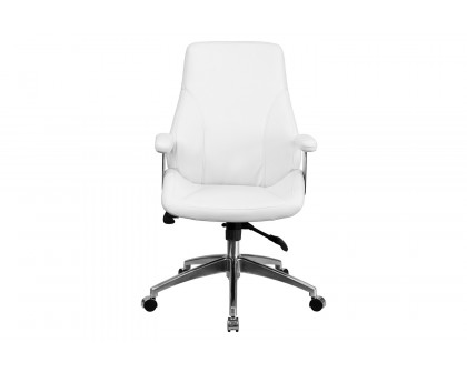 BLNK Hansel LeatherSoft Mid-Back Smooth Upholstered Executive Swivel Office Chair with Arms - White