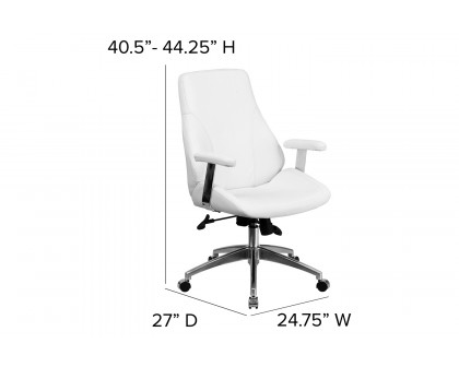 BLNK Hansel LeatherSoft Mid-Back Smooth Upholstered Executive Swivel Office Chair with Arms - White