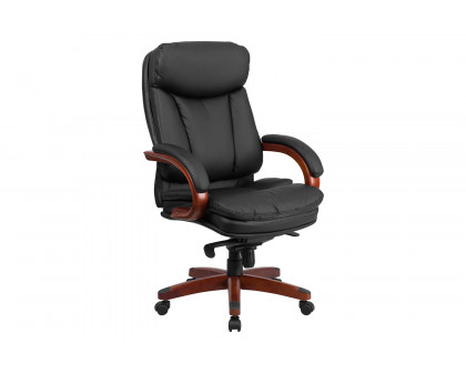 BLNK - Hansel LeatherSoft High-Back Executive Ergonomic Office Chair with Synchro-Tilt Mechanism, Mahogany Wood Base and Arms