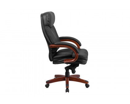 BLNK - Hansel LeatherSoft High-Back Executive Ergonomic Office Chair with Synchro-Tilt Mechanism, Mahogany Wood Base and Arms