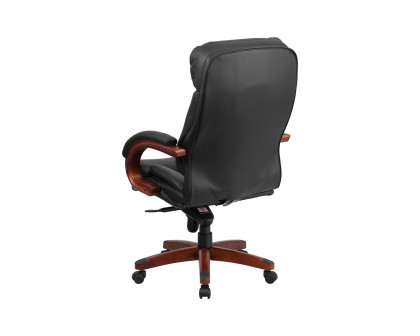 BLNK - Hansel LeatherSoft High-Back Executive Ergonomic Office Chair with Synchro-Tilt Mechanism, Mahogany Wood Base and Arms