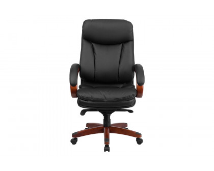 BLNK - Hansel LeatherSoft High-Back Executive Ergonomic Office Chair with Synchro-Tilt Mechanism, Mahogany Wood Base and Arms