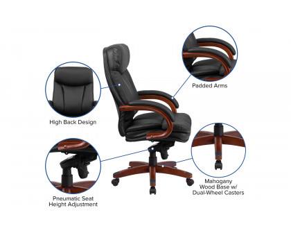 BLNK - Hansel LeatherSoft High-Back Executive Ergonomic Office Chair with Synchro-Tilt Mechanism, Mahogany Wood Base and Arms