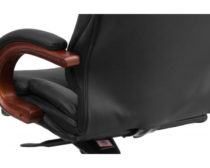 BLNK - Hansel LeatherSoft High-Back Executive Ergonomic Office Chair with Synchro-Tilt Mechanism, Mahogany Wood Base and Arms