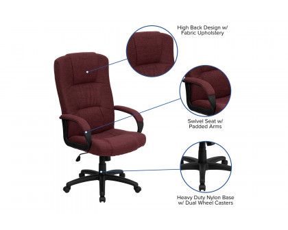 BLNK Rochelle Fabric High-Back Executive Swivel Office Chair with Arms - Burgundy