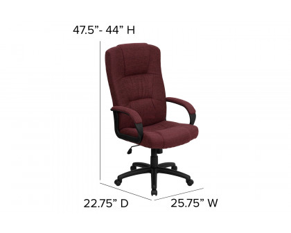 BLNK Rochelle Fabric High-Back Executive Swivel Office Chair with Arms - Burgundy