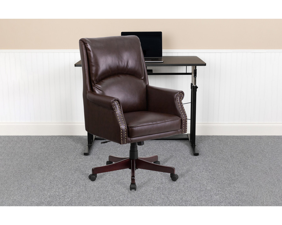 BLNK Hansel LeatherSoft High-Back Pillow Back Executive Swivel Office Chair with Arms - Brown