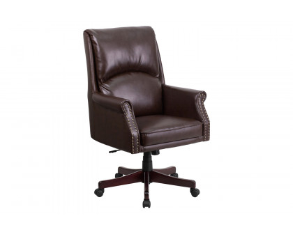 BLNK Hansel LeatherSoft High-Back Pillow Back Executive Swivel Office Chair with Arms - Brown