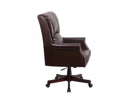 BLNK Hansel LeatherSoft High-Back Pillow Back Executive Swivel Office Chair with Arms - Brown