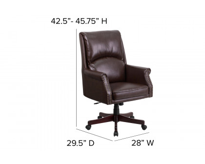 BLNK Hansel LeatherSoft High-Back Pillow Back Executive Swivel Office Chair with Arms - Brown