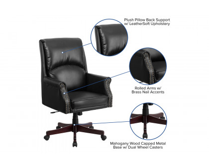 BLNK Hansel LeatherSoft High-Back Pillow Back Executive Swivel Office Chair with Arms - Black