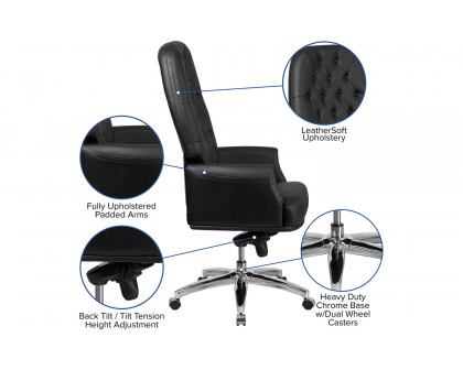 BLNK Hansel LeatherSoft High-Back Traditional Tufted Multifunction Executive Swivel Ergonomic Office Chair with Arms - Black