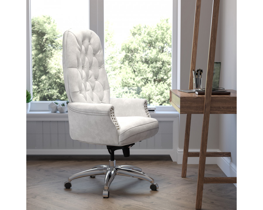 BLNK Hansel LeatherSoft High-Back Traditional Tufted Multifunction Executive Swivel Ergonomic Office Chair with Arms - White