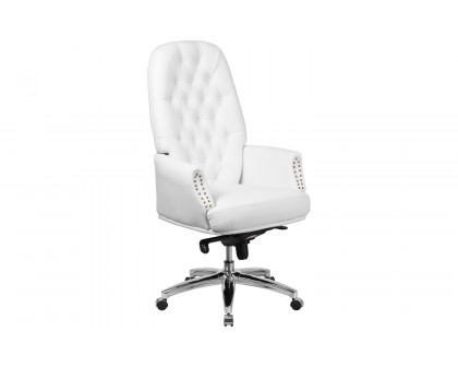 BLNK Hansel LeatherSoft High-Back Traditional Tufted Multifunction Executive Swivel Ergonomic Office Chair with Arms - White