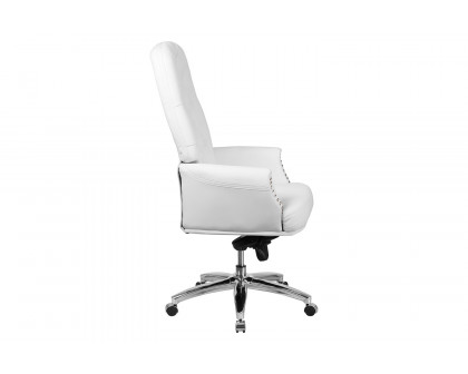 BLNK Hansel LeatherSoft High-Back Traditional Tufted Multifunction Executive Swivel Ergonomic Office Chair with Arms - White