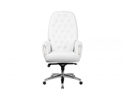 BLNK Hansel LeatherSoft High-Back Traditional Tufted Multifunction Executive Swivel Ergonomic Office Chair with Arms - White