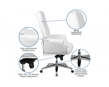 BLNK Hansel LeatherSoft High-Back Traditional Tufted Multifunction Executive Swivel Ergonomic Office Chair with Arms - White