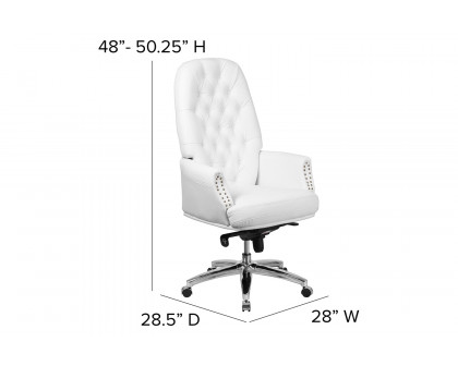 BLNK Hansel LeatherSoft High-Back Traditional Tufted Multifunction Executive Swivel Ergonomic Office Chair with Arms - White