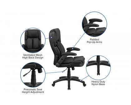 BLNK - Hansel LeatherSoft High-Back Extreme Comfort High-Back Executive Swivel Ergonomic Office Chair with Flip-Up Arms