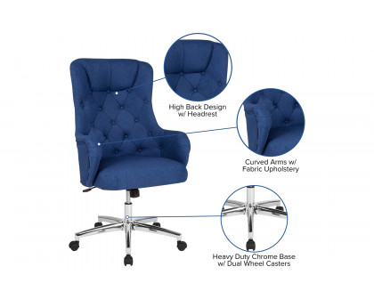 BLNK Chambord Fabric Chambord Home and Office Upholstered High Back Chair - Blue