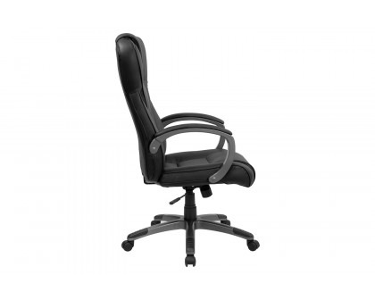 BLNK Hansel LeatherSoft High-Back Executive Swivel Office Chair with Titanium Nylon Base and Loop Arms - Black