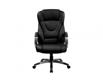 BLNK Hansel LeatherSoft High-Back Executive Swivel Office Chair with Titanium Nylon Base and Loop Arms - Black