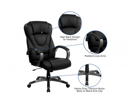 BLNK Hansel LeatherSoft High-Back Executive Swivel Office Chair with Titanium Nylon Base and Loop Arms - Black