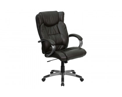 BLNK Hansel LeatherSoft High-Back Executive Swivel Office Chair with Titanium Nylon Base and Loop Arms - Espresso Brown