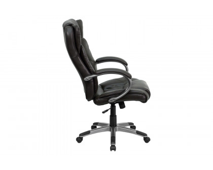 BLNK Hansel LeatherSoft High-Back Executive Swivel Office Chair with Titanium Nylon Base and Loop Arms - Espresso Brown