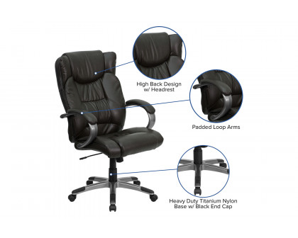 BLNK Hansel LeatherSoft High-Back Executive Swivel Office Chair with Titanium Nylon Base and Loop Arms - Espresso Brown