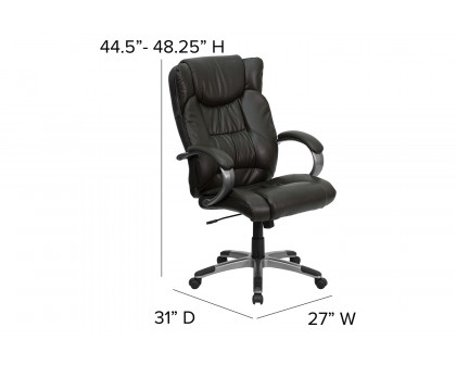 BLNK Hansel LeatherSoft High-Back Executive Swivel Office Chair with Titanium Nylon Base and Loop Arms - Espresso Brown