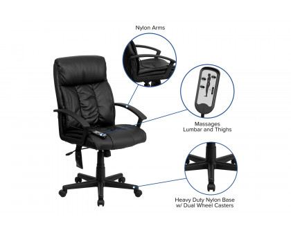 BLNK - Sumter LeatherSoft High-Back Ergonomic Massaging Executive Swivel Office Chair with Side Remote Pocket and Arms