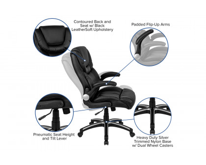 BLNK - Hansel LeatherSoft High-Back Executive Swivel Office Chair with Double Layered Headrest and Open Arms