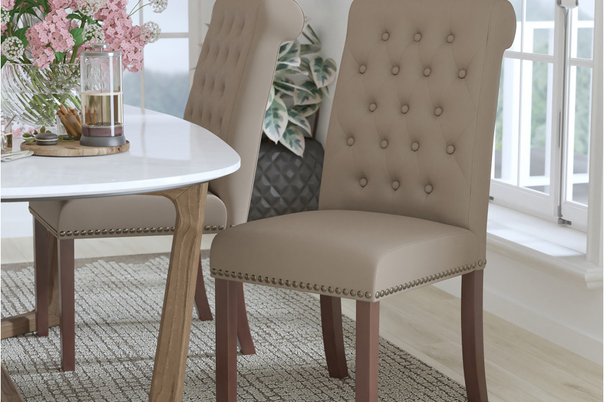 BLNK™ HERCULES Series LeatherSoft Parsons Chair with Rolled Back, Accent Nail Trim and Walnut Finish - Beige