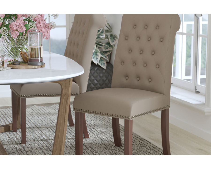 BLNK HERCULES Series LeatherSoft Parsons Chair with Rolled Back, Accent Nail Trim and Walnut Finish - Beige