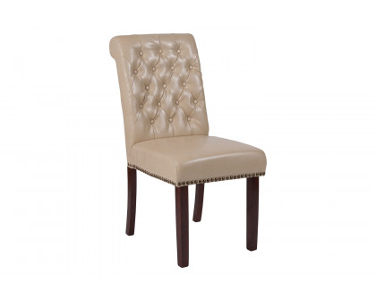 BLNK™ HERCULES Series LeatherSoft Parsons Chair with Rolled Back, Accent Nail Trim and Walnut Finish - Beige