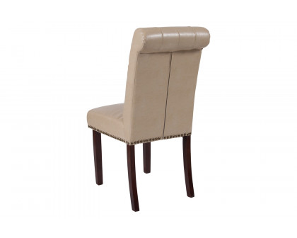 BLNK™ HERCULES Series LeatherSoft Parsons Chair with Rolled Back, Accent Nail Trim and Walnut Finish - Beige