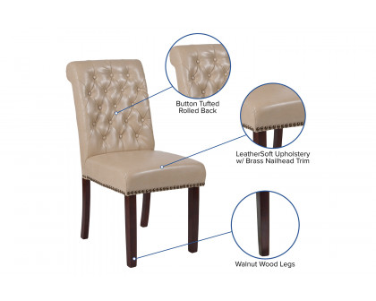 BLNK™ HERCULES Series LeatherSoft Parsons Chair with Rolled Back, Accent Nail Trim and Walnut Finish - Beige