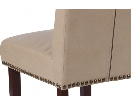 BLNK™ HERCULES Series LeatherSoft Parsons Chair with Rolled Back, Accent Nail Trim and Walnut Finish - Beige