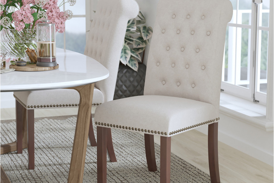 BLNK™ HERCULES Series Fabric Parsons Chair with Rolled Back, Accent Nail Trim and Walnut Finish - Beige