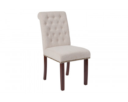 BLNK™ HERCULES Series Fabric Parsons Chair with Rolled Back, Accent Nail Trim and Walnut Finish - Beige