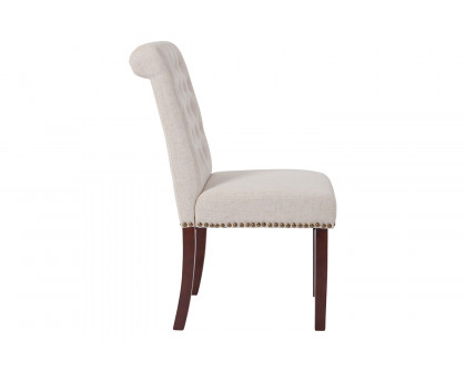 BLNK™ HERCULES Series Fabric Parsons Chair with Rolled Back, Accent Nail Trim and Walnut Finish - Beige